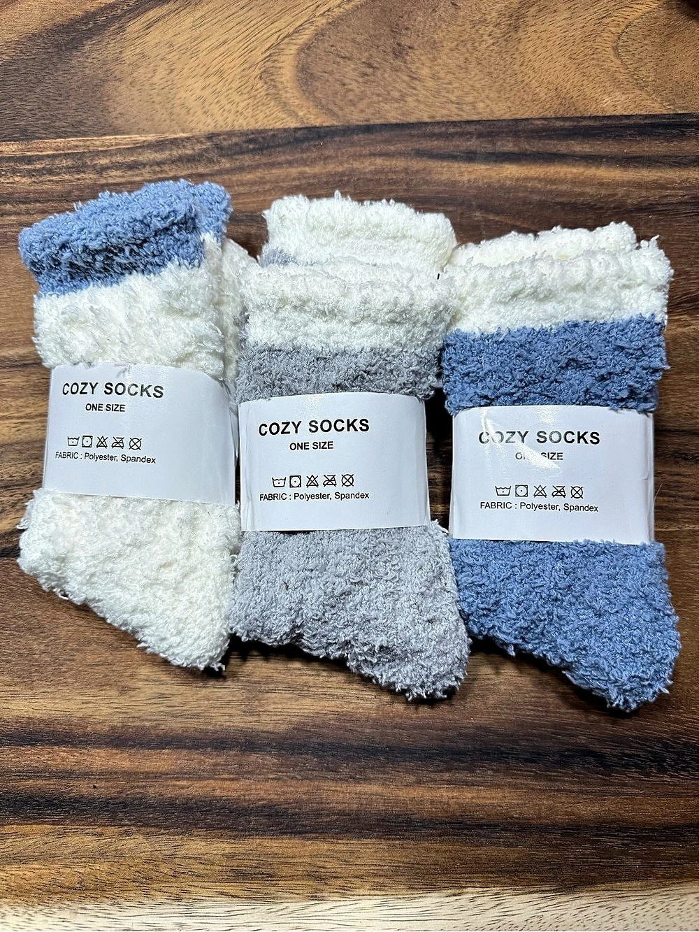 Cozy Socks Fuzzy Socks 3-Pair Set in Blue & White NWT